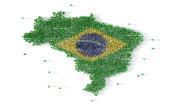 Large group of people forming Brazil map concept. 3d illustration Brasil recibe la certificación de la eliminación de la transmisión vertical del VIH